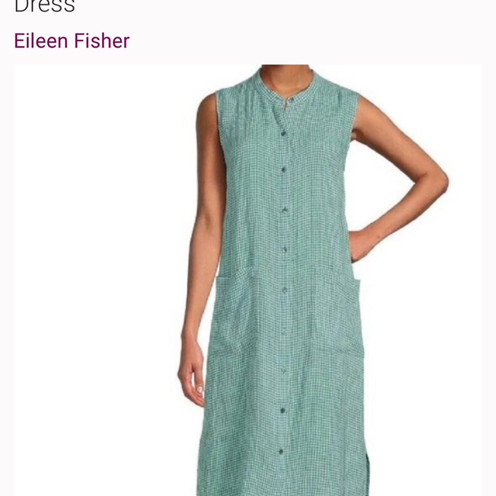 Eileen Fisher Green Checkered Dress